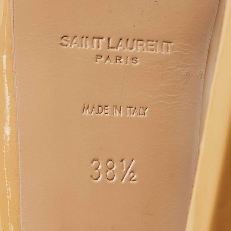 Pre Owned Saint Laurent Beige Patent Leather Tribtoo Platform Pumps Size 38.5