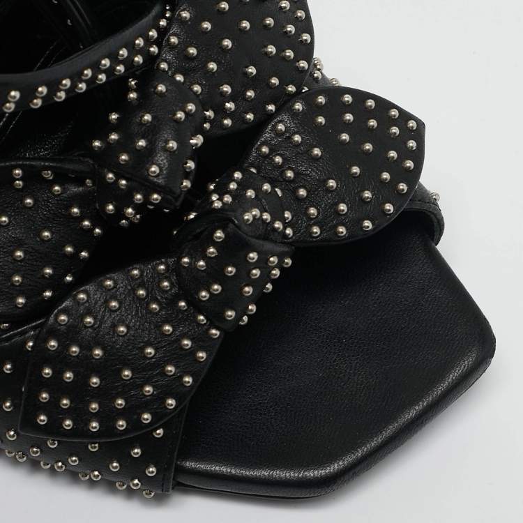 Pre Owned Saint Laurent Black Leather Pearls Embellished Ankle Wrap Sandals Size 40