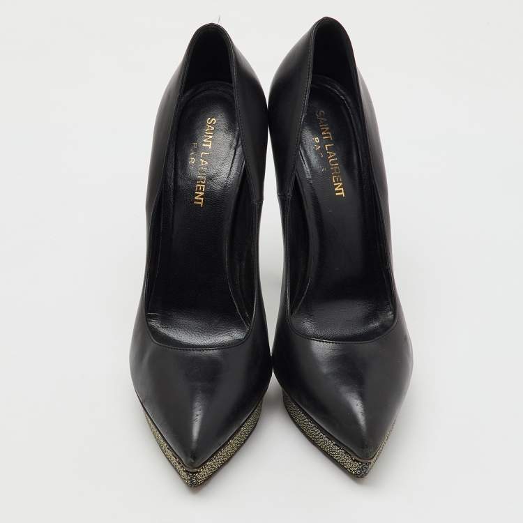 Pre Owned Saint Laurent Black Leather Janis Pointed Toe Platform Pumps Size 40