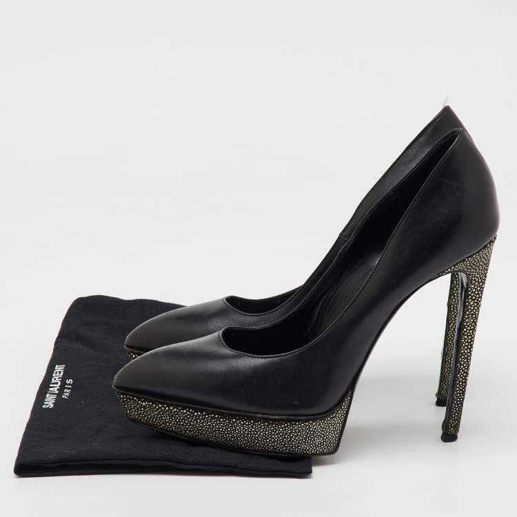 Pre Owned Saint Laurent Black Leather Janis Pointed Toe Platform Pumps Size 40
