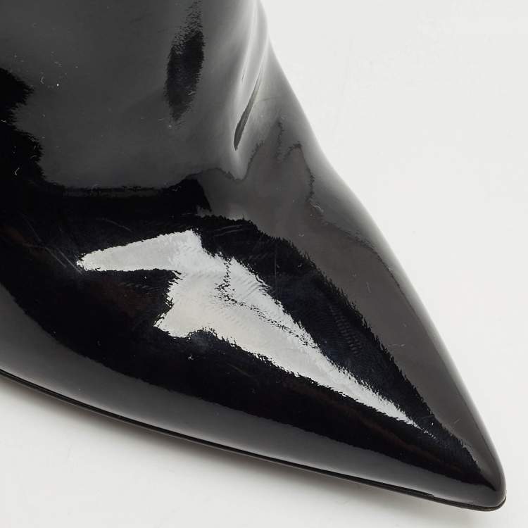 Pre Owned Saint Laurent Black Patent Leather Opyum Pointed Toe Ankle Boots Size 37
