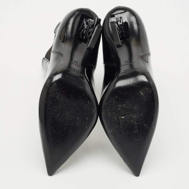 Pre Owned Saint Laurent Black Patent Leather Opyum Pointed Toe Ankle Boots Size 37