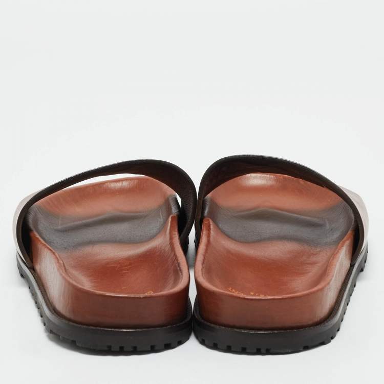Pre Owned Saint Laurent Brown Leather Joan Flat Slide Sandals Size 39