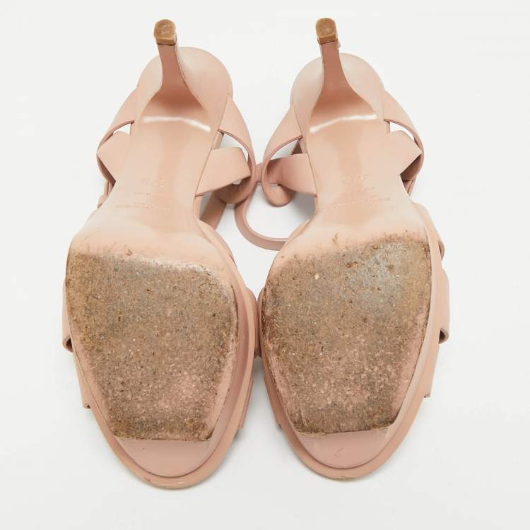Pre Owned Saint Laurent Beige Leather Tribute Platform Sandals Size 37.5