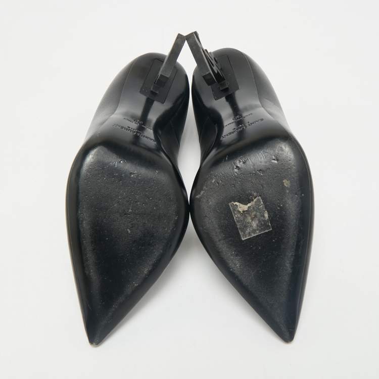 مملوكة مسبقًا Saint Laurent Black Leather Opyum Pointed Toe Pumps Size 38