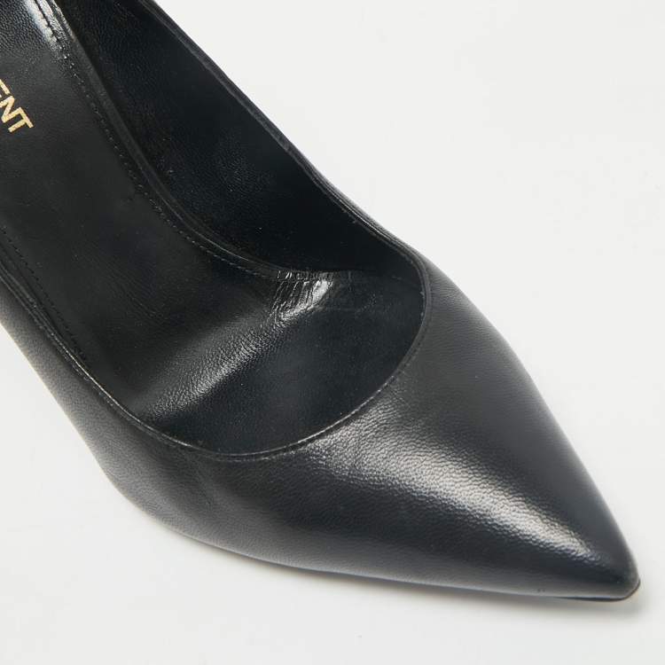 مملوكة مسبقًا Saint Laurent Black Leather Opyum Pointed Toe Pumps Size 38