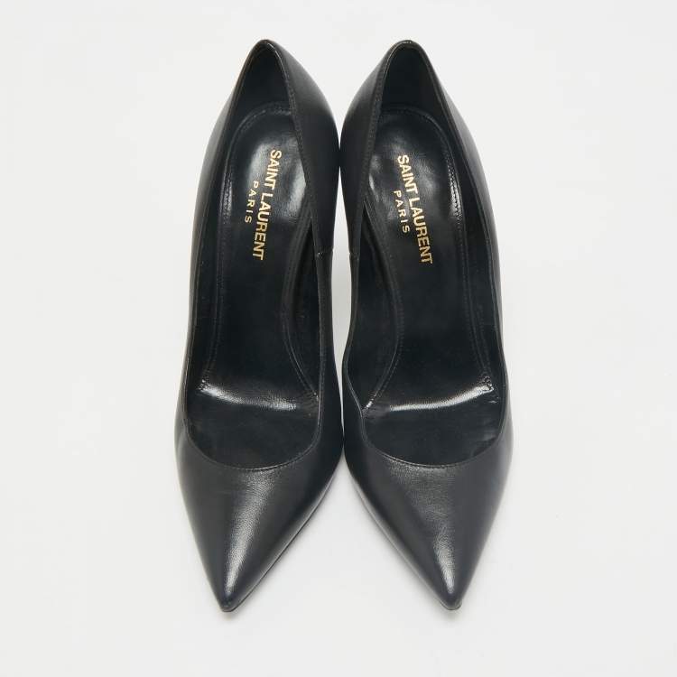مملوكة مسبقًا Saint Laurent Black Leather Opyum Pointed Toe Pumps Size 38