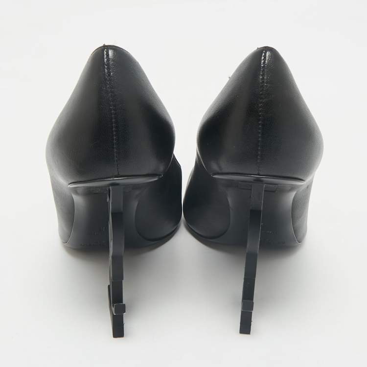 مملوكة مسبقًا Saint Laurent Black Leather Opyum Pointed Toe Pumps Size 38