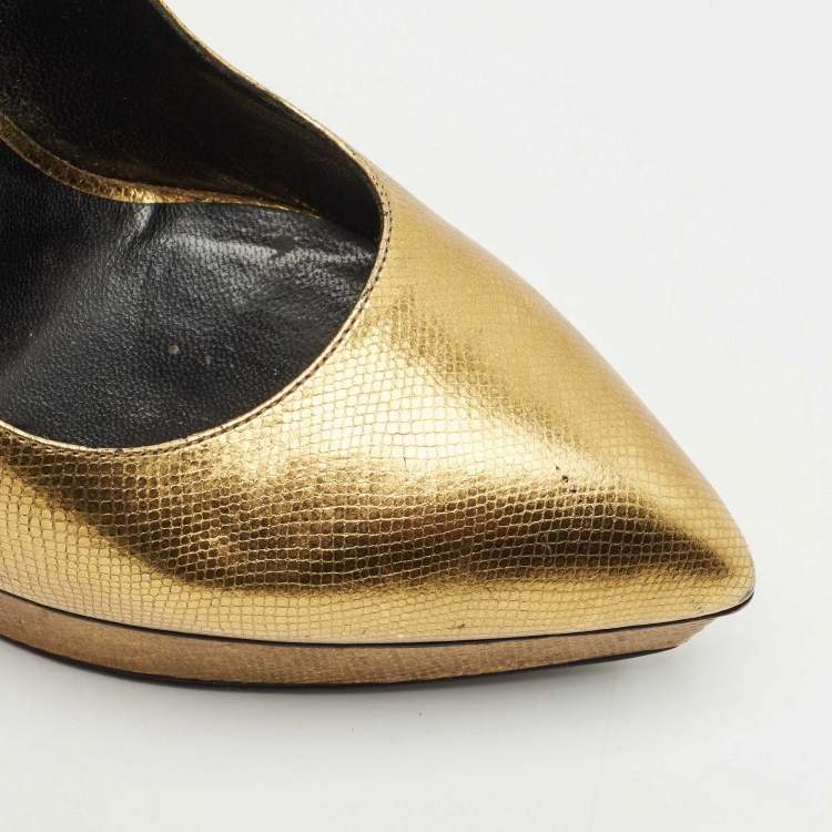 Pre Owned Saint Laurent Gold Leather Pointed Toe Janis Platform Pumps Size 40