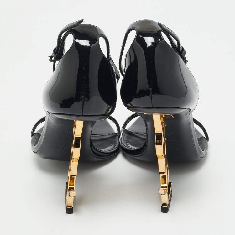Pre Owned Saint Laurent Black Patent Leather Opyum Ankle Strap Sandals Size 40.5