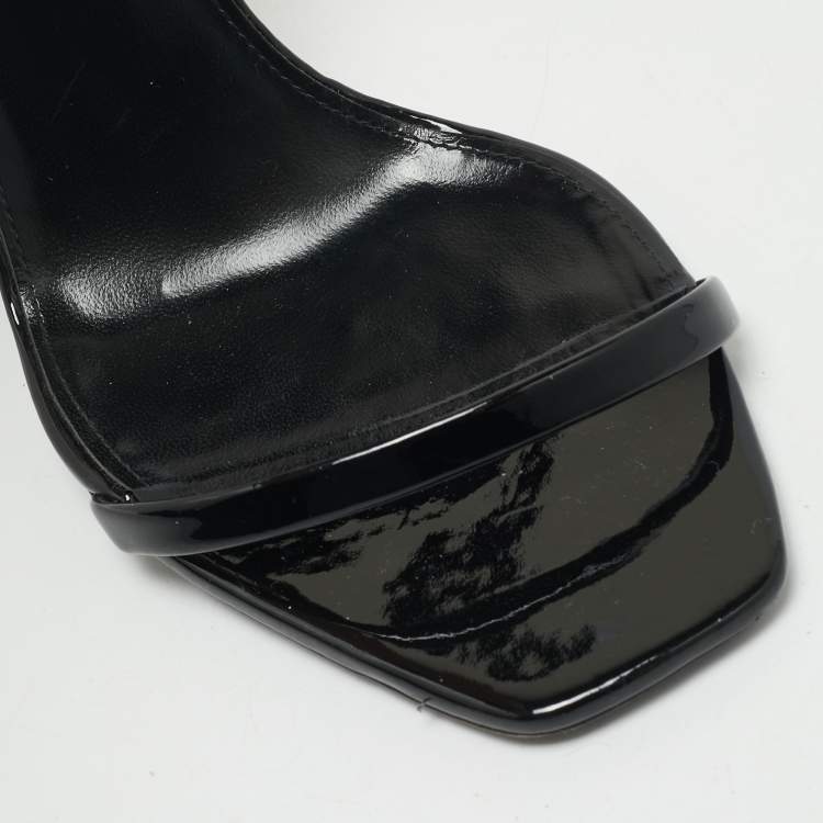 Pre Owned Saint Laurent Black Patent Leather Opyum Ankle Strap Sandals Size 40.5