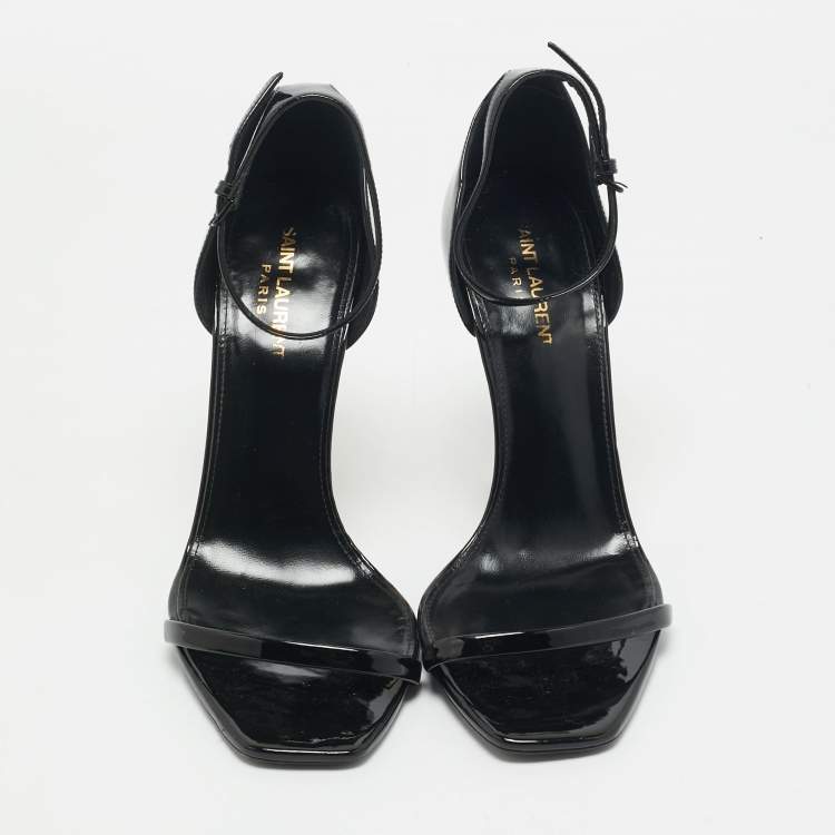 Pre Owned Saint Laurent Black Patent Leather Opyum Ankle Strap Sandals Size 40.5