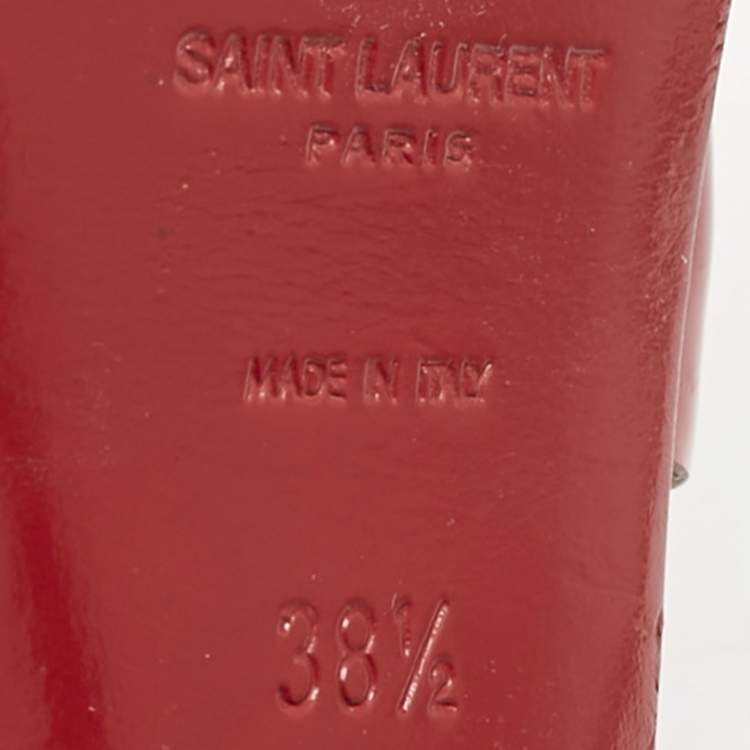 Pre Owned Saint Laurent Red Patent Leather Tribute Platform Sandals Size 38.5