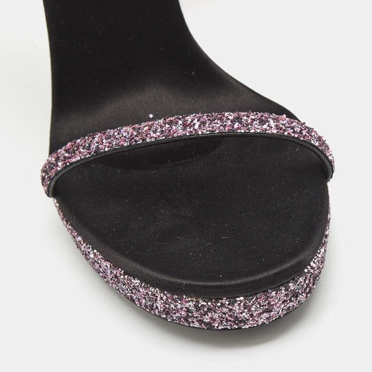 Pre Owned Saint Laurent Pink Glitter Hall Ankle Strap Sandals Size 38