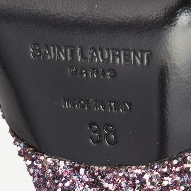 Pre Owned Saint Laurent Pink Glitter Hall Ankle Strap Sandals Size 38