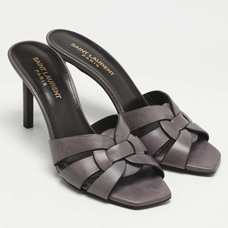 Pre Owned Saint Laurent Mauve Leather Tribute Slide Sandals Size 37