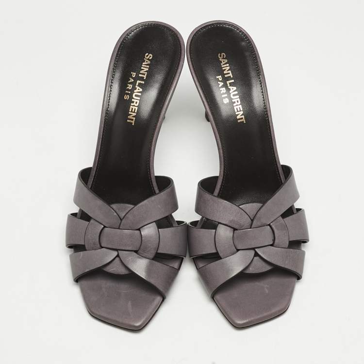 Pre Owned Saint Laurent Mauve Leather Tribute Slide Sandals Size 37