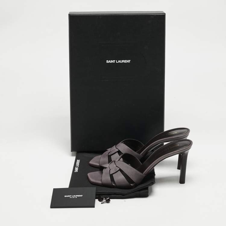 Pre Owned Saint Laurent Mauve Leather Tribute Slide Sandals Size 37
