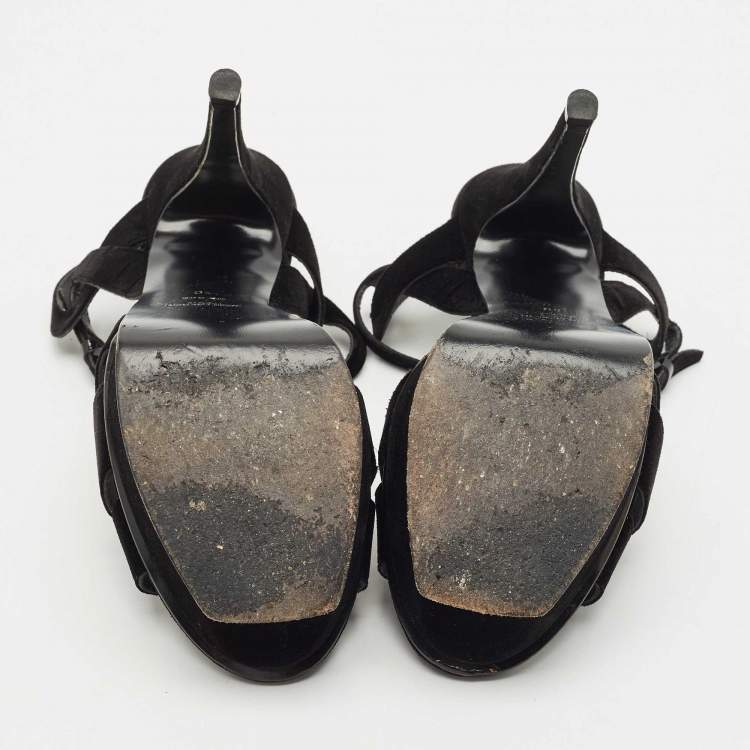 Pre Owned Saint Laurent Black Velvet Tribute Platform Sandals Size 40