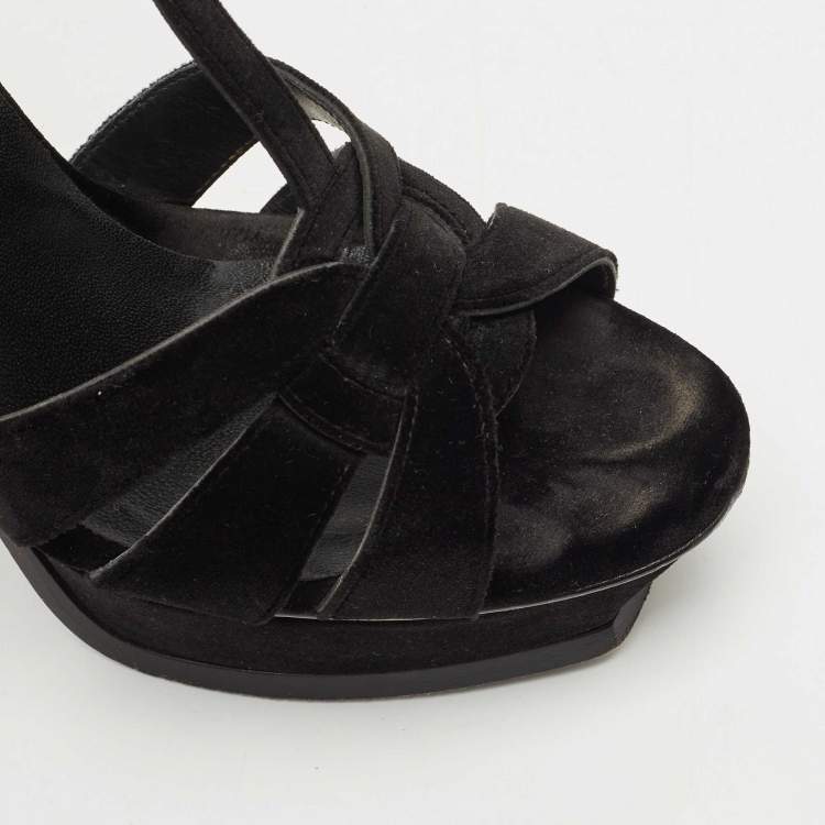 Pre Owned Saint Laurent Black Velvet Tribute Platform Sandals Size 40