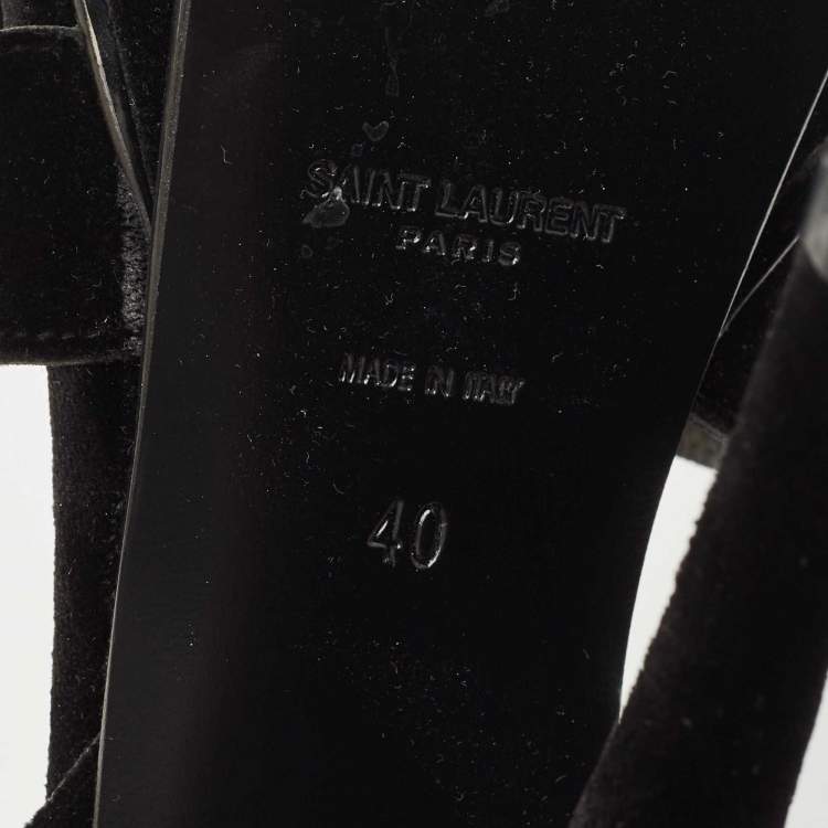 Pre Owned Saint Laurent Black Velvet Tribute Platform Sandals Size 40