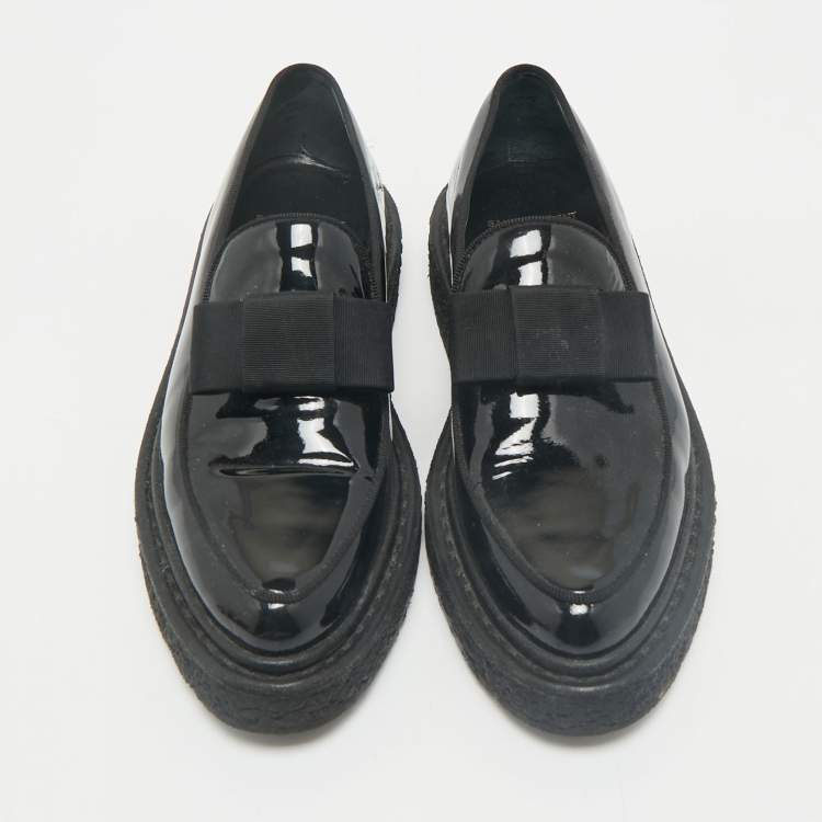 Pre Owned Saint Laurent Black Patent Leather Penny Loafers Size 35.5