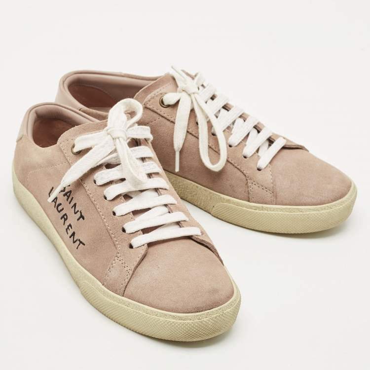 Pre Owned Saint Laurent Dusty Pink Suede Court Classic Low Top Sneakers Size 37