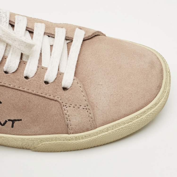 Pre Owned Saint Laurent Dusty Pink Suede Court Classic Low Top Sneakers Size 37