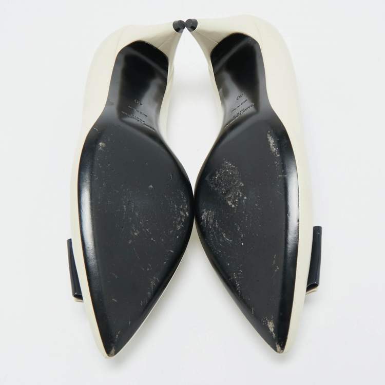 Pre Owned Saint Laurent Cream Leather Anais YSL Bow Pumps Size 40