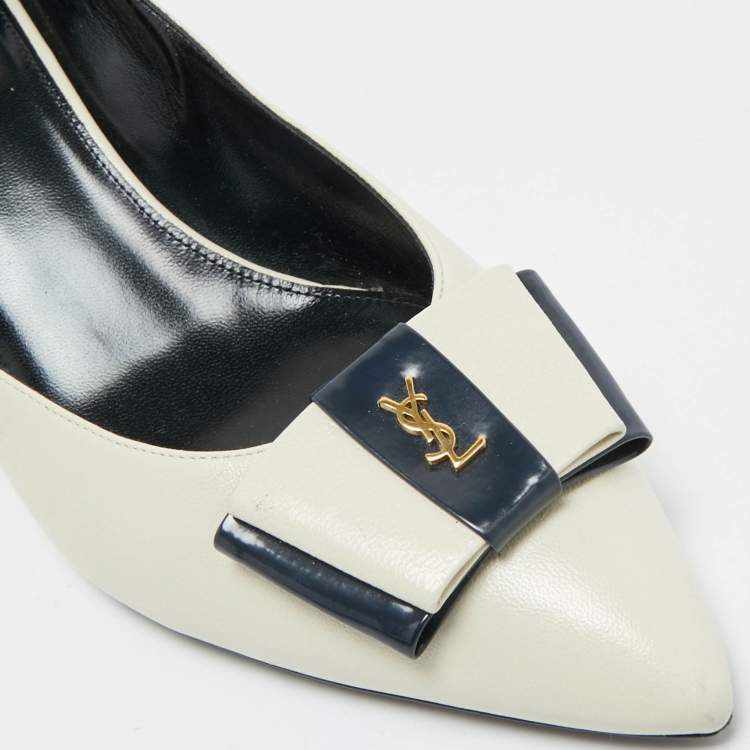 Pre Owned Saint Laurent Cream Leather Anais YSL Bow Pumps Size 40