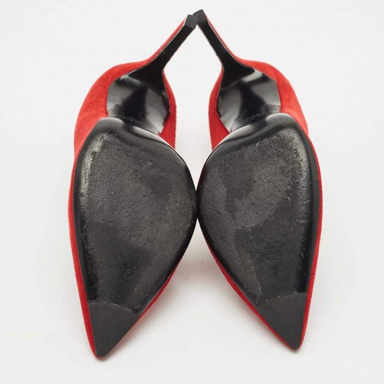Pre Owned Saint Laurent Red Suede Pointed Toe Pumps Size 38.5