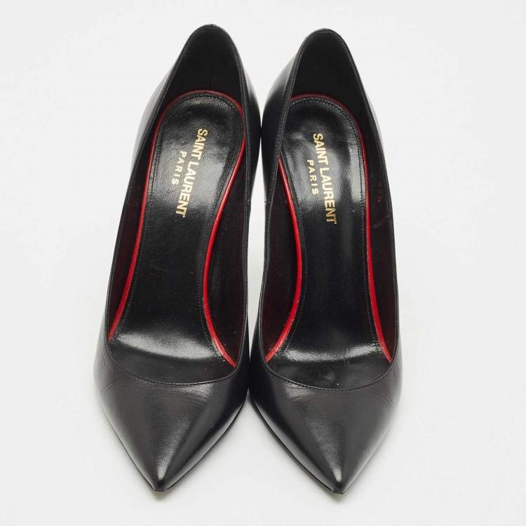 Pre Owned Saint Laurent Black Leather Anja Pointed Toe Pumps Size 39.5