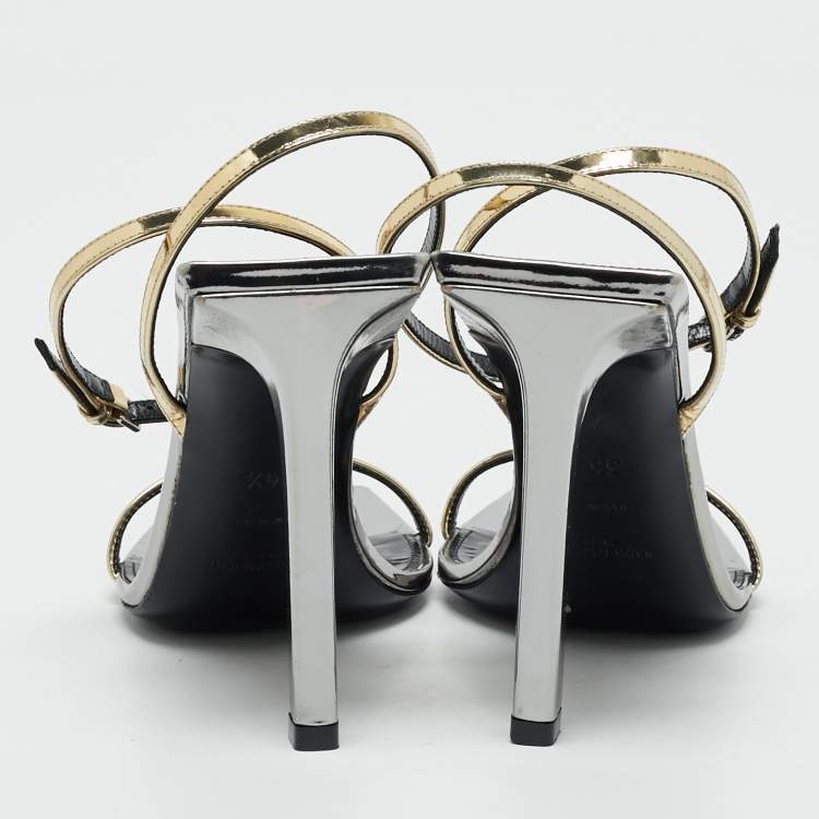 Pre Owned Saint Laurent Gold Leather Pam Sandals Size 36.5
