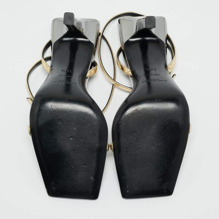 Pre Owned Saint Laurent Gold Leather Pam Sandals Size 36.5