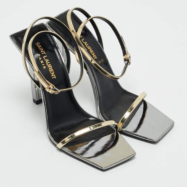 Pre Owned Saint Laurent Gold Leather Pam Sandals Size 36.5