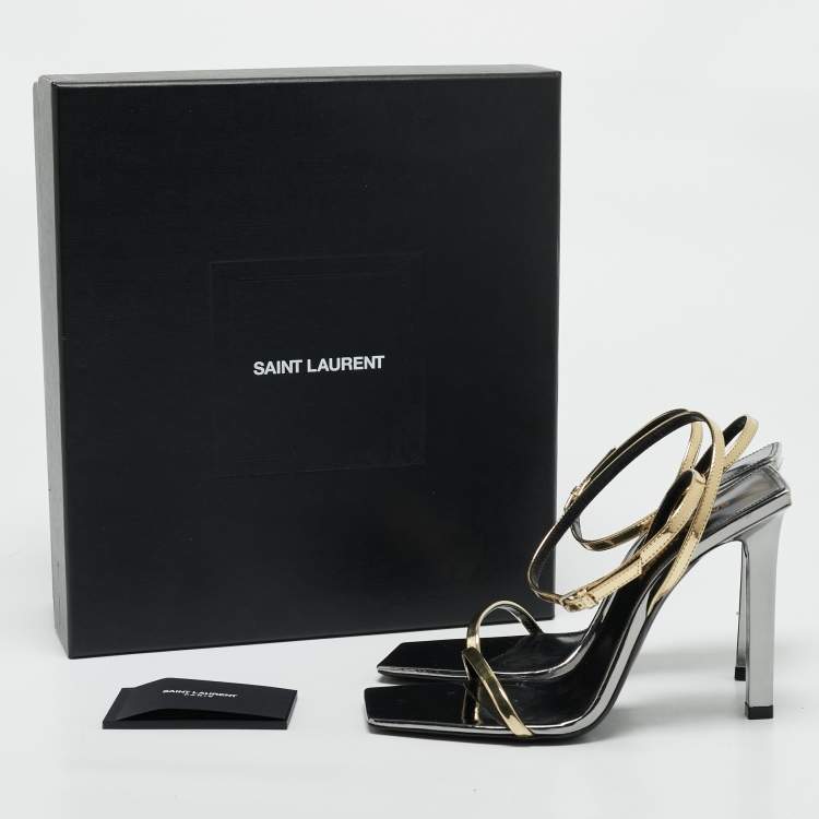 Pre Owned Saint Laurent Gold Leather Pam Sandals Size 36.5