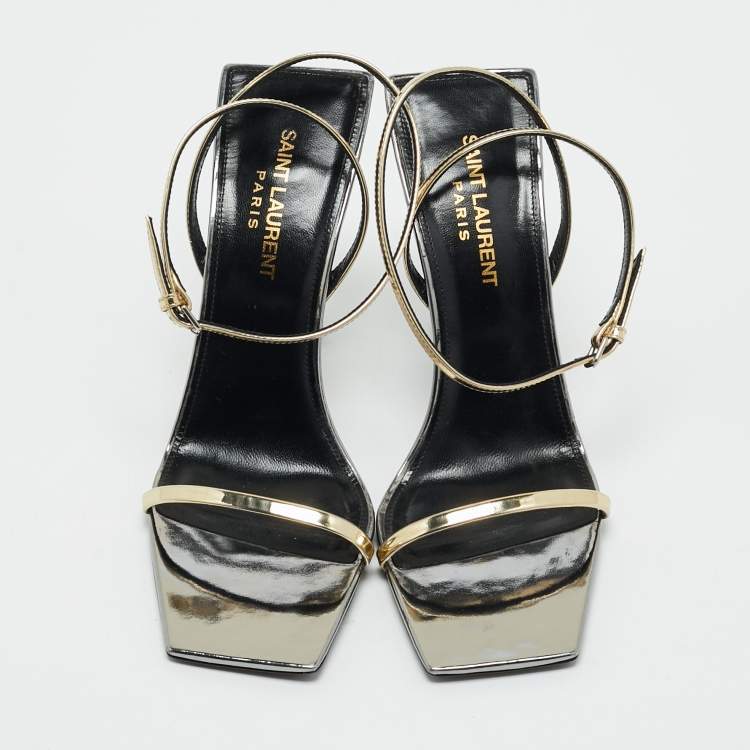 Pre Owned Saint Laurent Gold Leather Pam Sandals Size 36.5