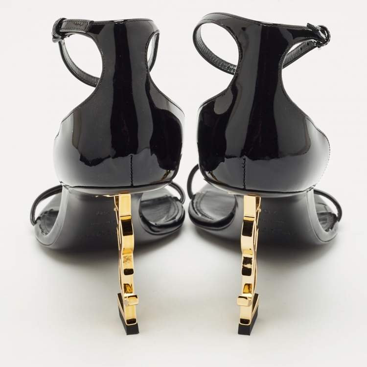 Pre Owned Saint Laurent Black Patent Leather Opyum Sandals Size 40