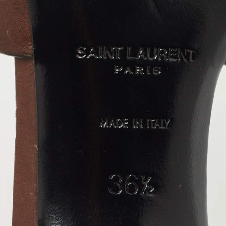 Pre Owned Saint Laurent Brown Leather Tribute Slide Sandals Size 36.5