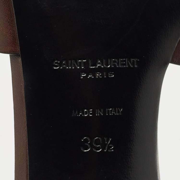 Pre Owned Saint Laurent Brown Leather Tribute Slide Sandals Size 39.5