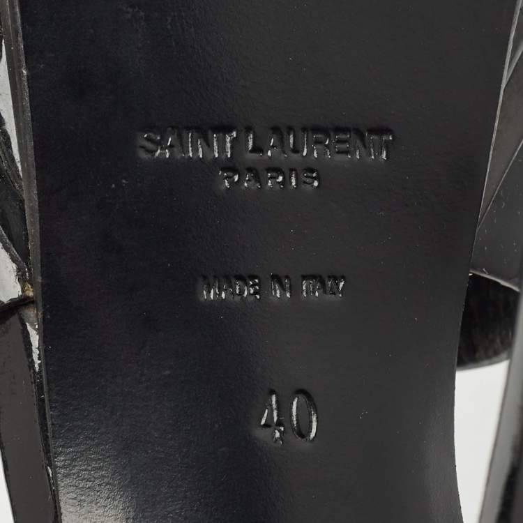 Pre Owned Saint Laurent Black Patent Leather Tribute Ankle Strap Sandals Size 40