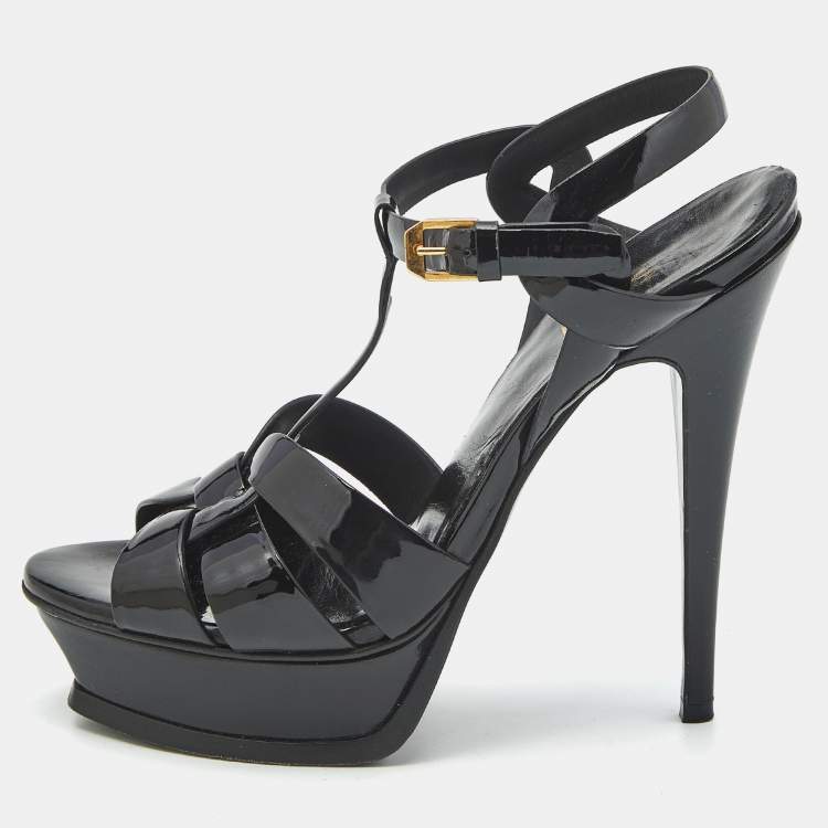 Pre Owned Saint Laurent Black Patent Leather Tribute Platform Sandals Size 39
