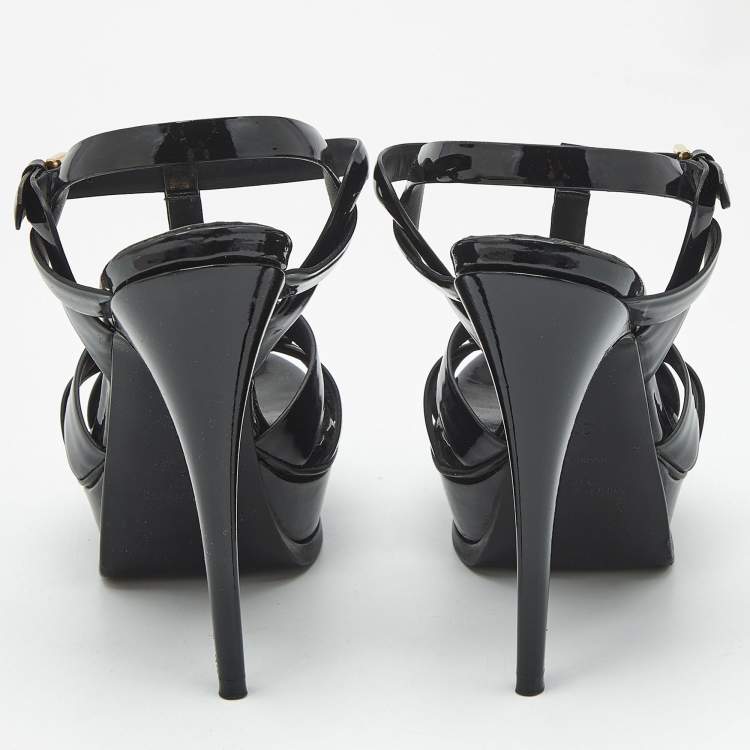 Pre Owned Saint Laurent Black Patent Leather Tribute Platform Sandals Size 39