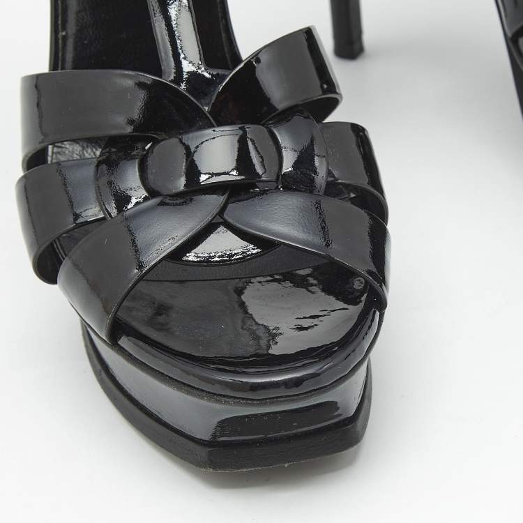 Pre Owned Saint Laurent Black Patent Leather Tribute Platform Sandals Size 39