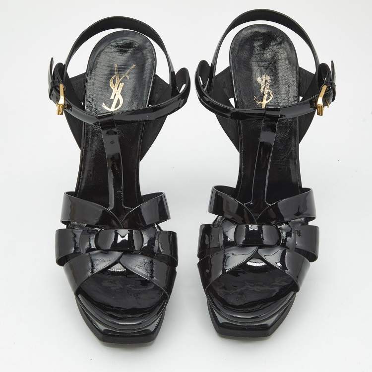 Pre Owned Saint Laurent Black Patent Leather Tribute Platform Sandals Size 39