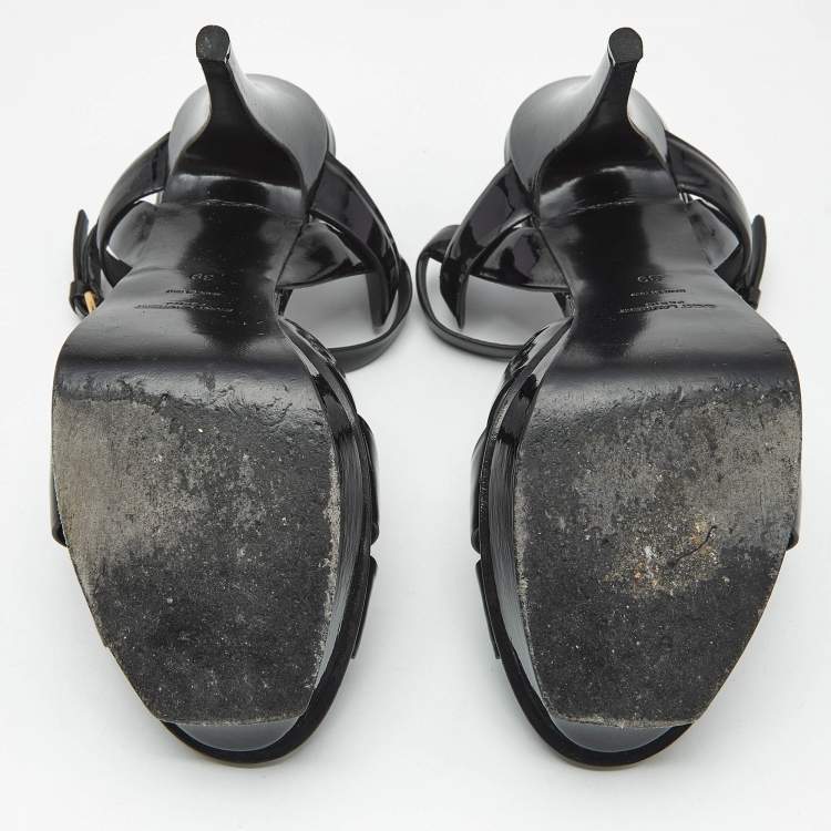 Pre Owned Saint Laurent Black Patent Leather Tribute Platform Sandals Size 39