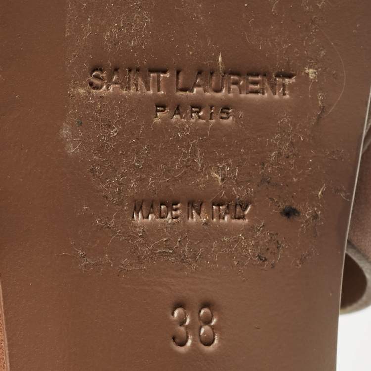 مملوكة مسبقًا Saint Laurent Brown Leather Tribute Platform Sandals Size 38