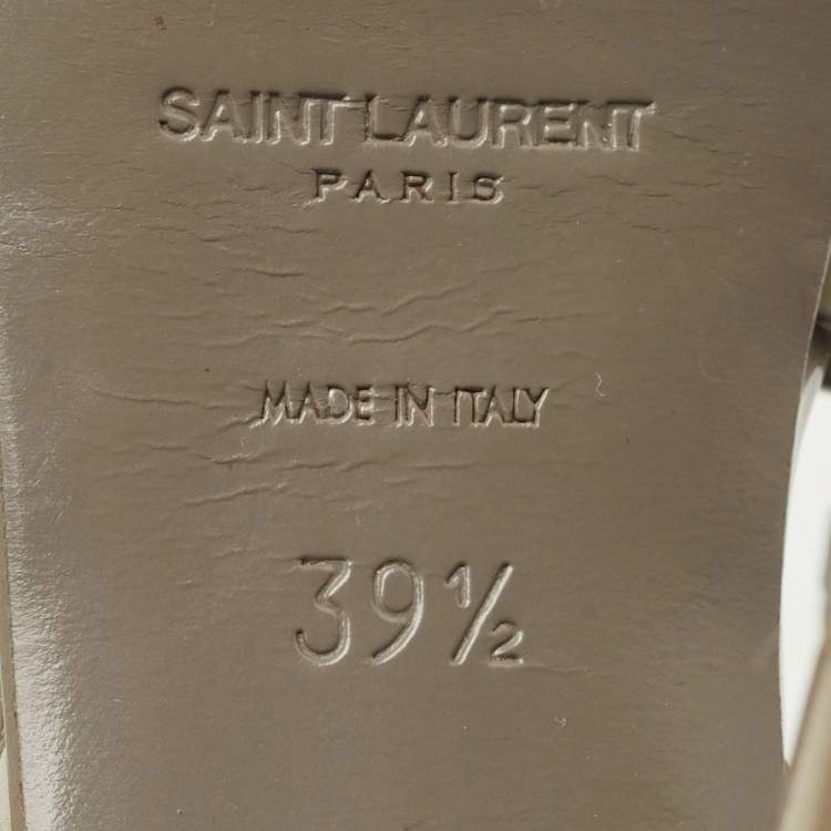 Pre Owned Saint Laurent Olive Green Patent Leather Tribute Platform Sandals Size 39.5