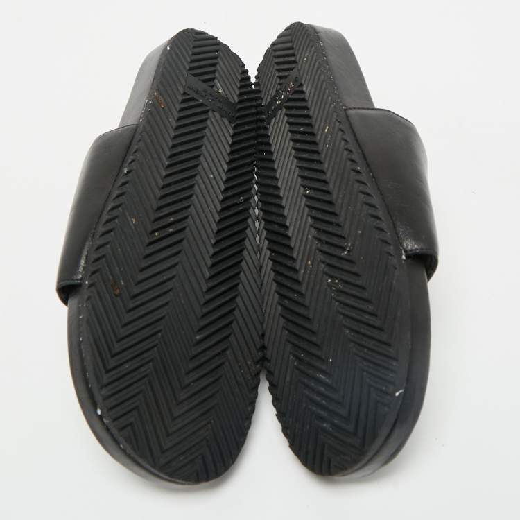 Pre Owned Saint Laurent Black Leather Joan Flat Slide Sandals Size 36.5 