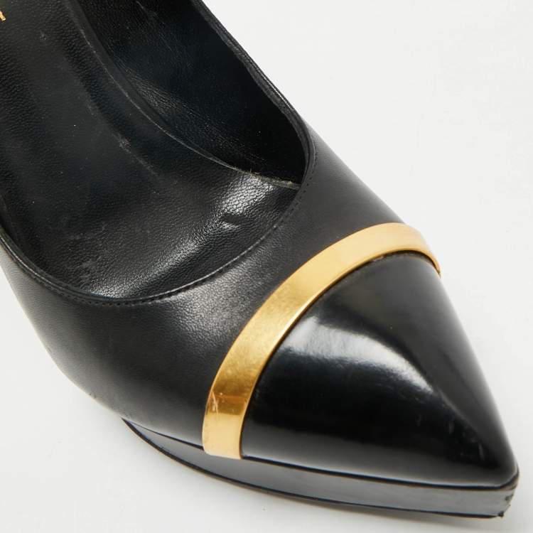 Pre Owned Saint Laurent Black Leather Janis Pointed Toe Platform Pumps Size 39
